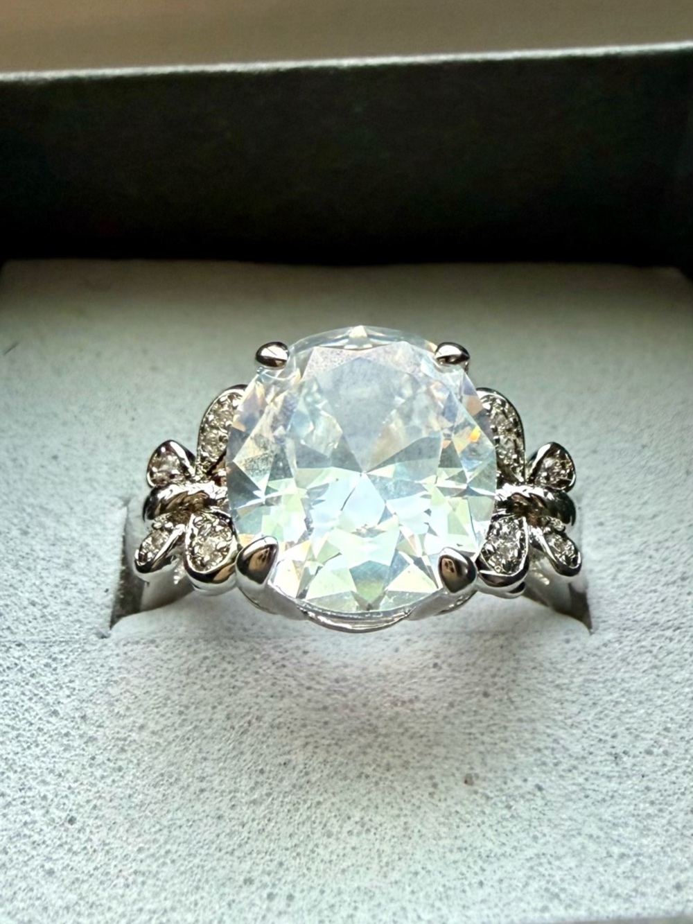 NEW! 14k Gold Plated Elegant White Crystal Flower Halo Statement Ring